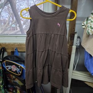 H&M Brown Sleeveless Tiered Dress with Pink Pony Detail